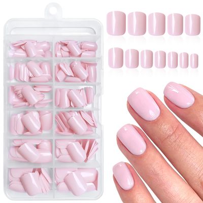 Lifextol 240pc Square Press on Nails Short Fake Nails Press ons with Glue&amp;Adhesive Tabs, Baby Pink Acrylic Nails Press on Nails Square Nail Tips Petite Glue on Nails False Nails Artificial Fingernails
