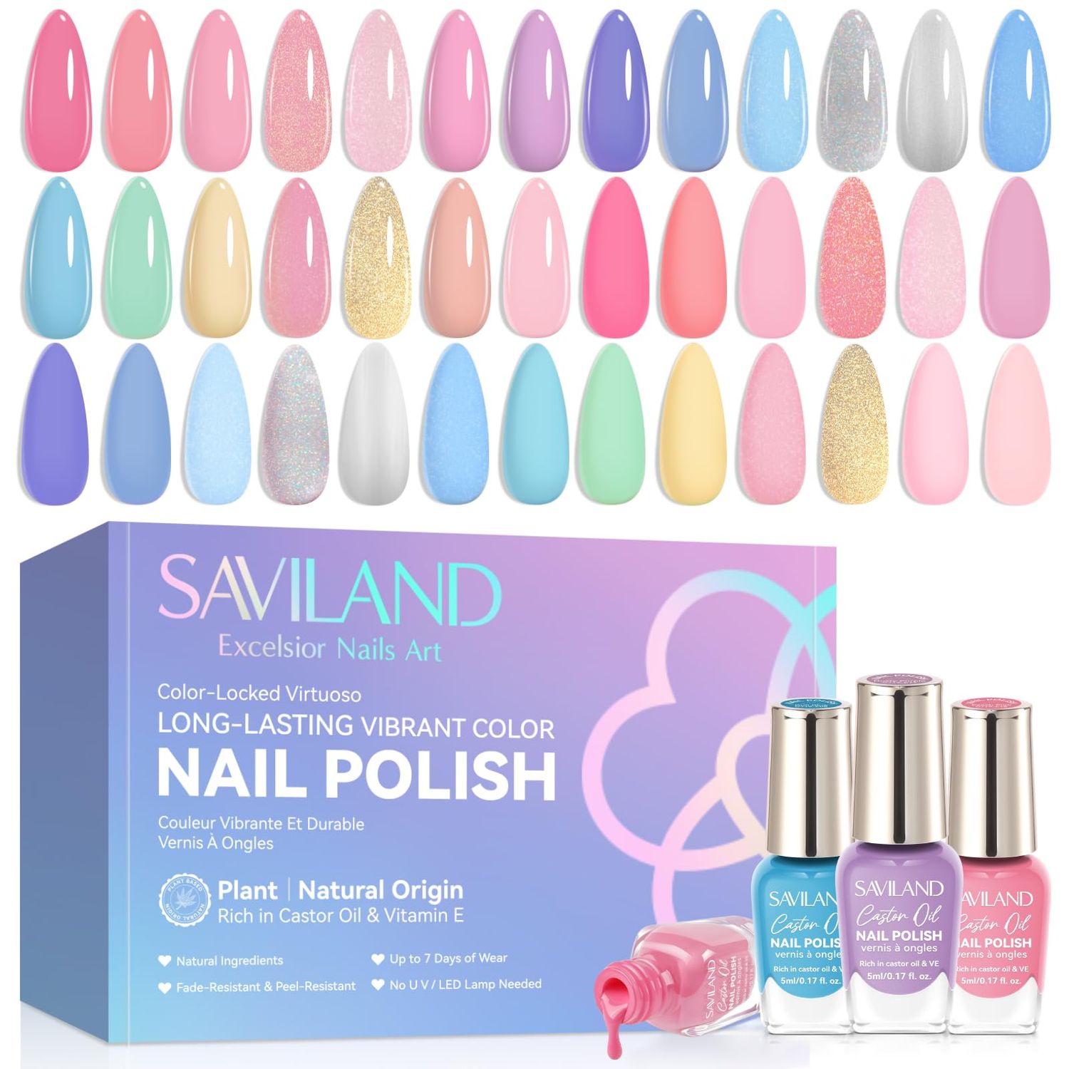 SAVILAND Color Artistry Nail Polish Set: Ultra Quick Dry Regular Nail Polish Kit 203 Colors Spring Summer Fingernail Polish Bulk Base Glossy &amp; Matte Top Polish Coat Nail Art DIY Home Women Gift