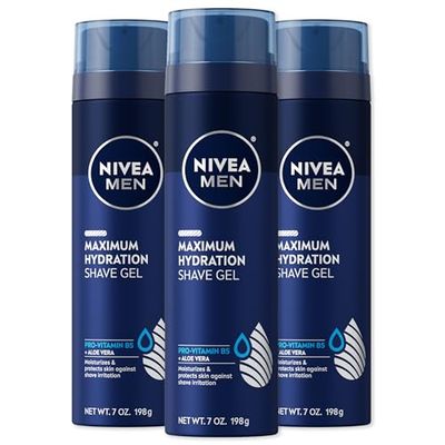 NIVEA MEN Maximum Hydration Shave Gel with Aloe Vera and Provitamin B5, 3 Pack of 7 Oz Cans