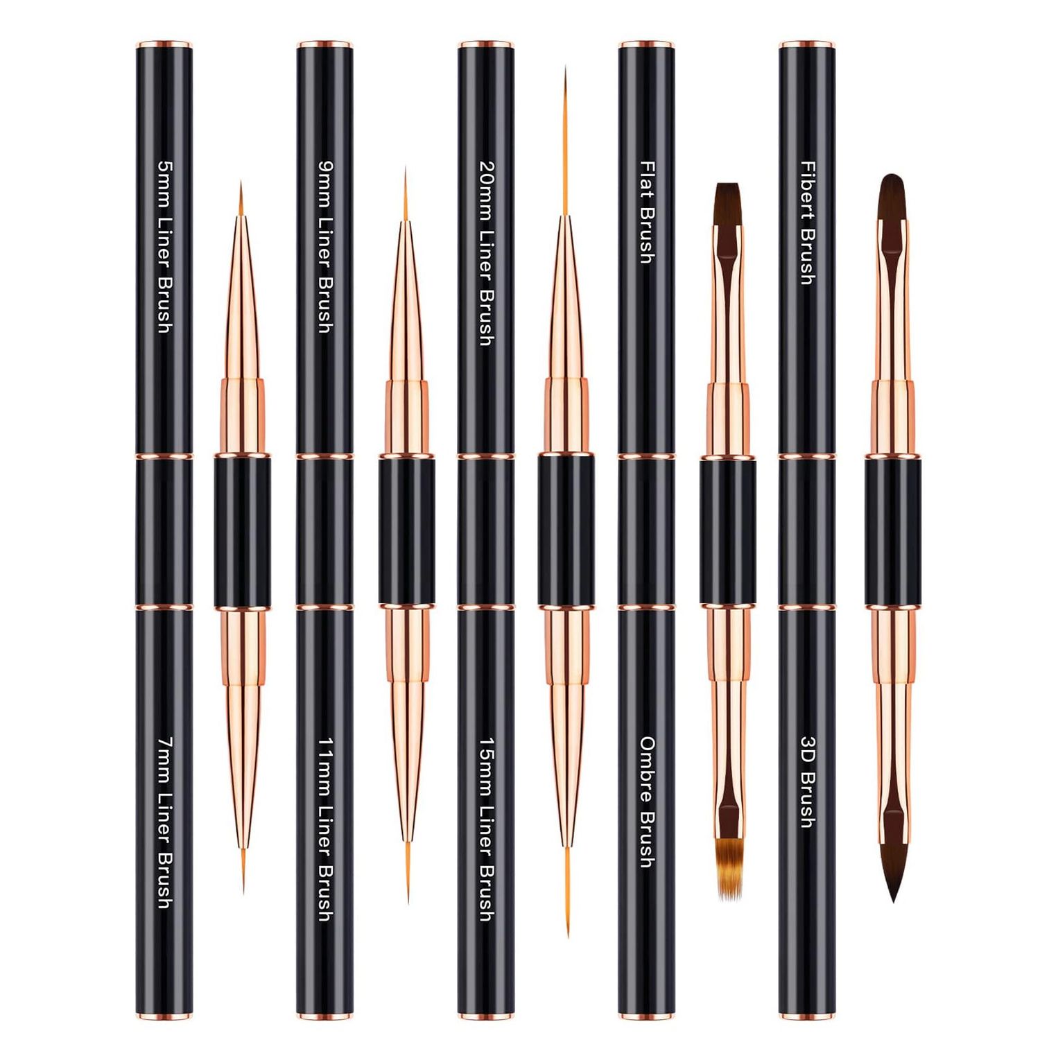 Qzqetet Nail Art Brushes Set - Professional 5pcs Double-Ended Acrylic Nail Art Brushes Liner Detail Thin Brushes For Drawing Design Brushes Gel Builder Brushes 3D Nail Art Tools (black)