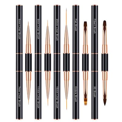 Qzqetet Nail Art Brushes Set - Professional 5pcs Double-Ended Acrylic Nail Art Brushes Liner Detail Thin Brushes For Drawing Design Brushes Gel Builder Brushes 3D Nail Art Tools (black)