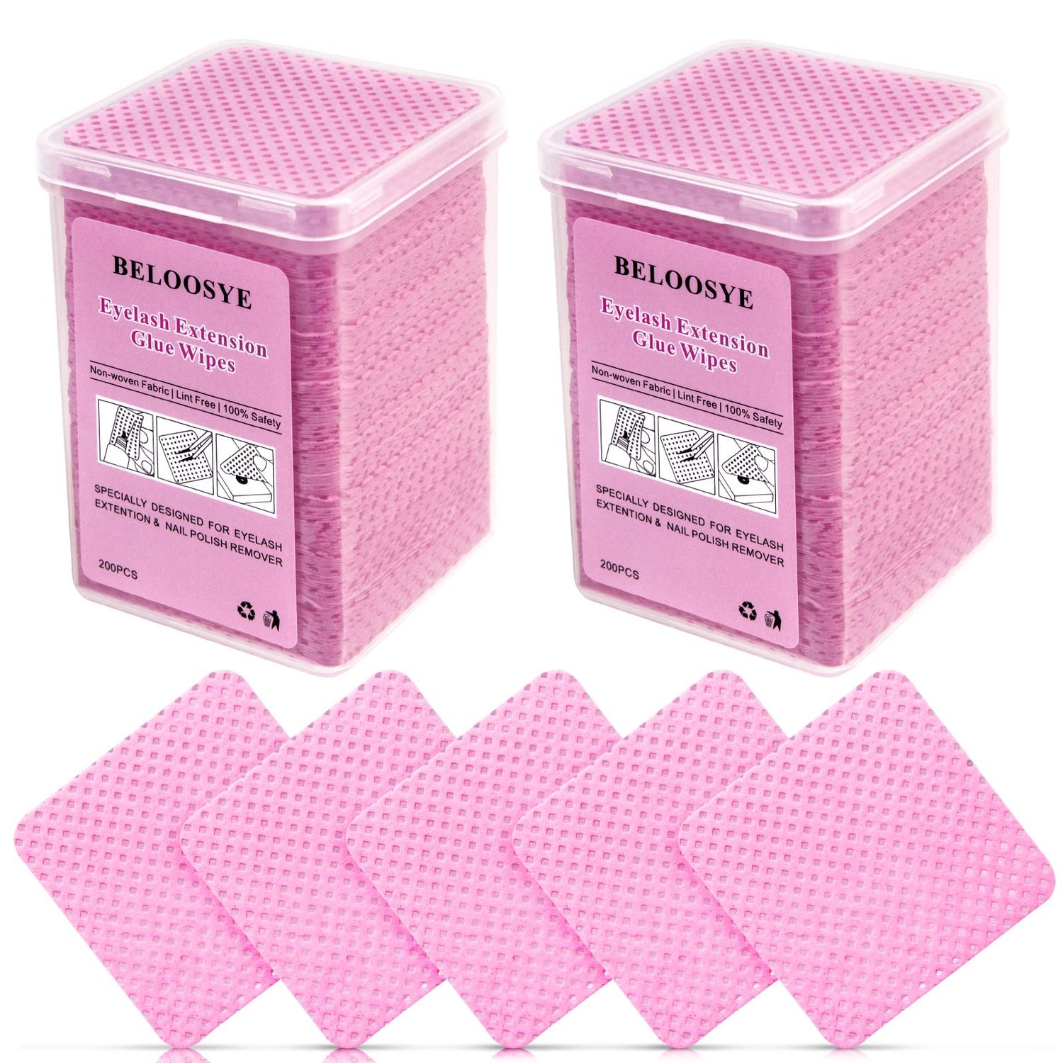 400 PCS Lint Free Nail Wipes, Eyelash Extension Glue Wipes, Super Absorbent Soft Non-woven Fabric Lash Glue Wipes, Nail Polish Remover Wipes for Lash Extension Supplies &amp; Nail Polish Bottle(Pink)