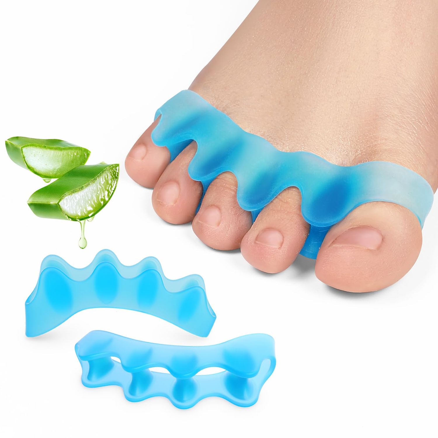 Promifun Gel Toe Separators for Toe Alignment - Silicone Toe Spacers for Bunions - Toe Spreaders for Straightening Overlapping Toes - Big Toe Corrector for Women &amp; Men (2 Pairs, Blue)