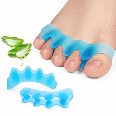 Promifun Gel Toe Separators for Toe Alignment - Silicone Toe Spacers for Bunions - Toe Spreaders for Straightening Overlapping Toes - Big Toe Corrector for Women &amp; Men (2 Pairs, Blue)