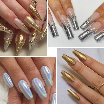 Gold Silver Chrome Nail Powder, Holographic Unicorn Iridescent Chrome Powder for Nails, 6 Colors Metallic Mirror Effect Champagne Chrome Nail Art Powder Pigment Glitter with Applicators for Nail Art