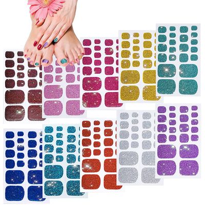 10 Sheets Toe Nail Polish Stickers Glitter Toenail Nail Polish Strips Decals Full Wraps Self Adhesive Toe Nail Tip Full Toe Nail Wraps for Women Girls DIY Nail Decor Art