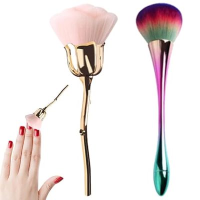 2 Pcs Rose Nail Brush Set - Soft Nylon Powder &amp; Gel Polish Brushes for Acrylic Nail Arts Manicure