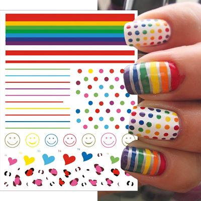 6 Sheets Rainbow Nail Stickers for Women Kids - Colorful Nail Art Decals with Heart Dot Rainbow Flower Designs, Perfect for Pride Month Parties 3D DIY Nail Decoration Fun Vibrant Designs