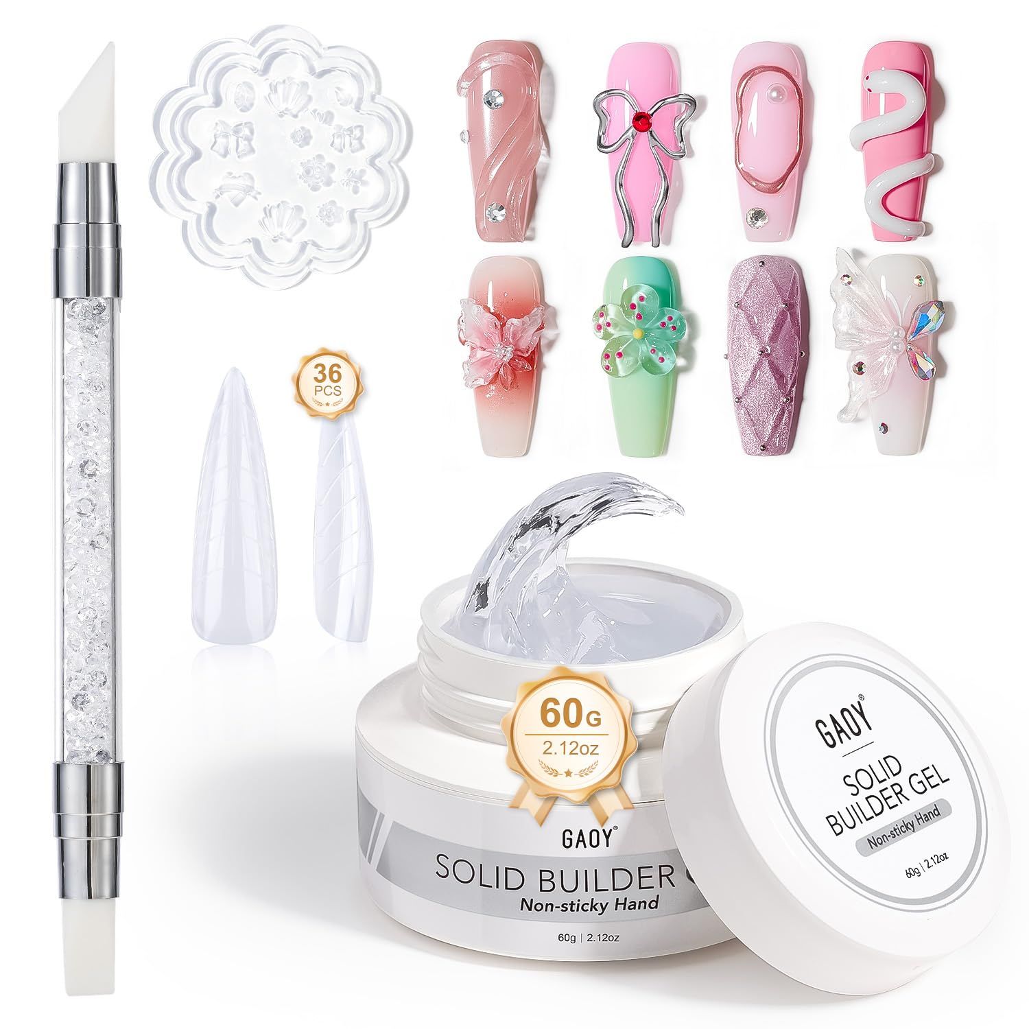 GAOY 60g Solid Builder Gel for Nails, Non-Sticky Hand 3D Sculpting Hard Gel for Art Carving Modeling and Extension, Clear