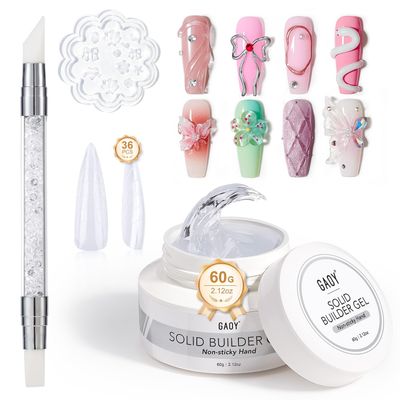 GAOY 60g Solid Builder Gel for Nails, Non-Sticky Hand 3D Sculpting Hard Gel for Art Carving Modeling and Extension, Clear