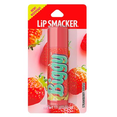 Lip Smacker Biggie Lip Balm, Nostalgic Flavor, Ultra-Moisturizing &amp; Hydrating, Clear Glossy Finish, Fun &amp; Collectible Gift for All Ages - Strawberry