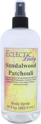 Eclectic Lady Sandalwood Patchouli Body Spray, 16 ounces, Body Mist for Women with Clean, Light &amp; Gentle Fragrance, Cologne with Soft, Subtle Aroma For Daily Use