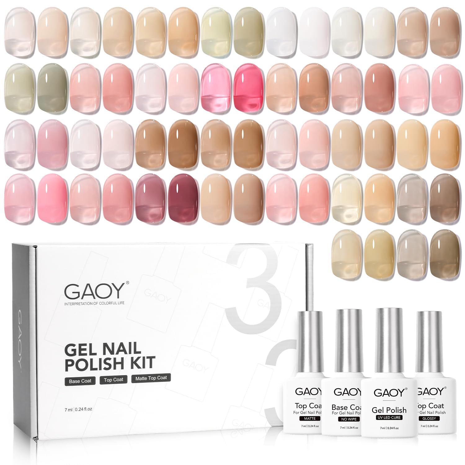 GAOY Jelly Gel Nail Polish Kit, 33Pcs Sheer Pink Gel Polish Set with Glossy &amp; Matte Top Coat and Base Coat for Nail Art DIY at Home, Mint Jelly