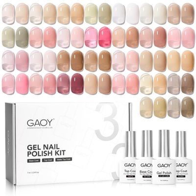 GAOY Jelly Gel Nail Polish Kit, 33Pcs Sheer Pink Gel Polish Set with Glossy &amp; Matte Top Coat and Base Coat for Nail Art DIY at Home, Mint Jelly
