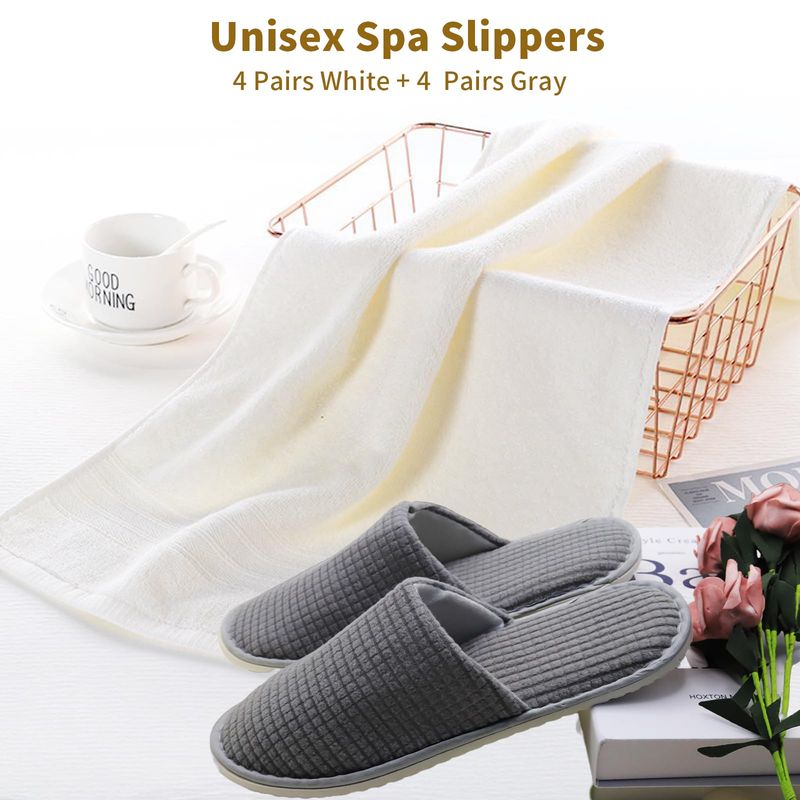 HJORZMM Disposable Slippers for Guests, 8 Pairs SPA Slippers, Non Slip Hotel Slippers Polar Fleece, Washable Reusable Slippers for Hotel, Guest,Travel, Bride, Women and Men