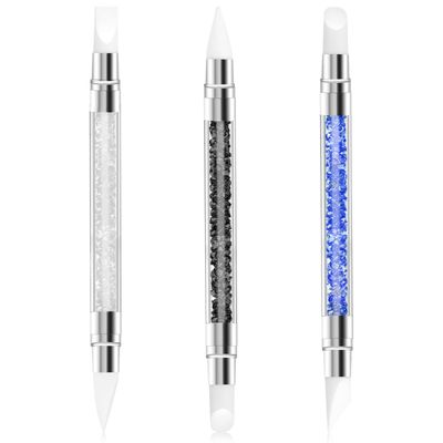 YQQYG 3PCS Silicone Nail Brush, Dual Tipped Nails Carving Tool, Rhinestone Nail Art Sculpture Pen, Nail Design 3D Nail Gel Art Tools for Sculpting Gel Shaping Nail Foil Drawing