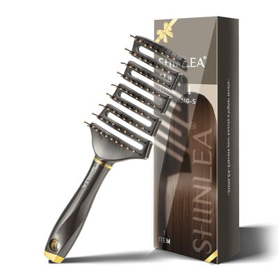 SHINLEA Curved Detangling Brush for Curly Hair, Professional Vented Anti-Tangle Brush for Wet &amp; Dry, Ideal for Textured 2A to 4C Hair and Thick Blow Drying