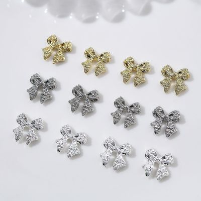 30pcs 3D Metal Bow Charms for Acrylic Nails - Gold, Silver, Gray Alloy Knot Art Accessories - Cute Kawaii Tie Jewels for Women Girls Manicure