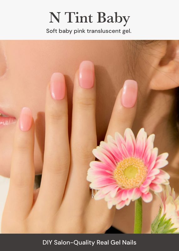 ohora Semi Cured Gel Nail Strips (N Tint Baby) - Pink, Tint, Works with Any UV/LED Lamps, Salon-Quality, Long Lasting, Easy to Apply &amp; Remove - Includes 2 Prep Pads, Nail File &amp; Wooden Stick