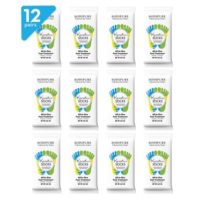 Bodipure All-In-1 Moisturizing Foot Mask, Keratin &amp; Vitamin E Foot Mask for Dry Cracked Feet, Callus &amp; Heel Softening, Easy-to-Use Pedicure Foot Repair, Chemical-free Feet Treatment 12 Pairs