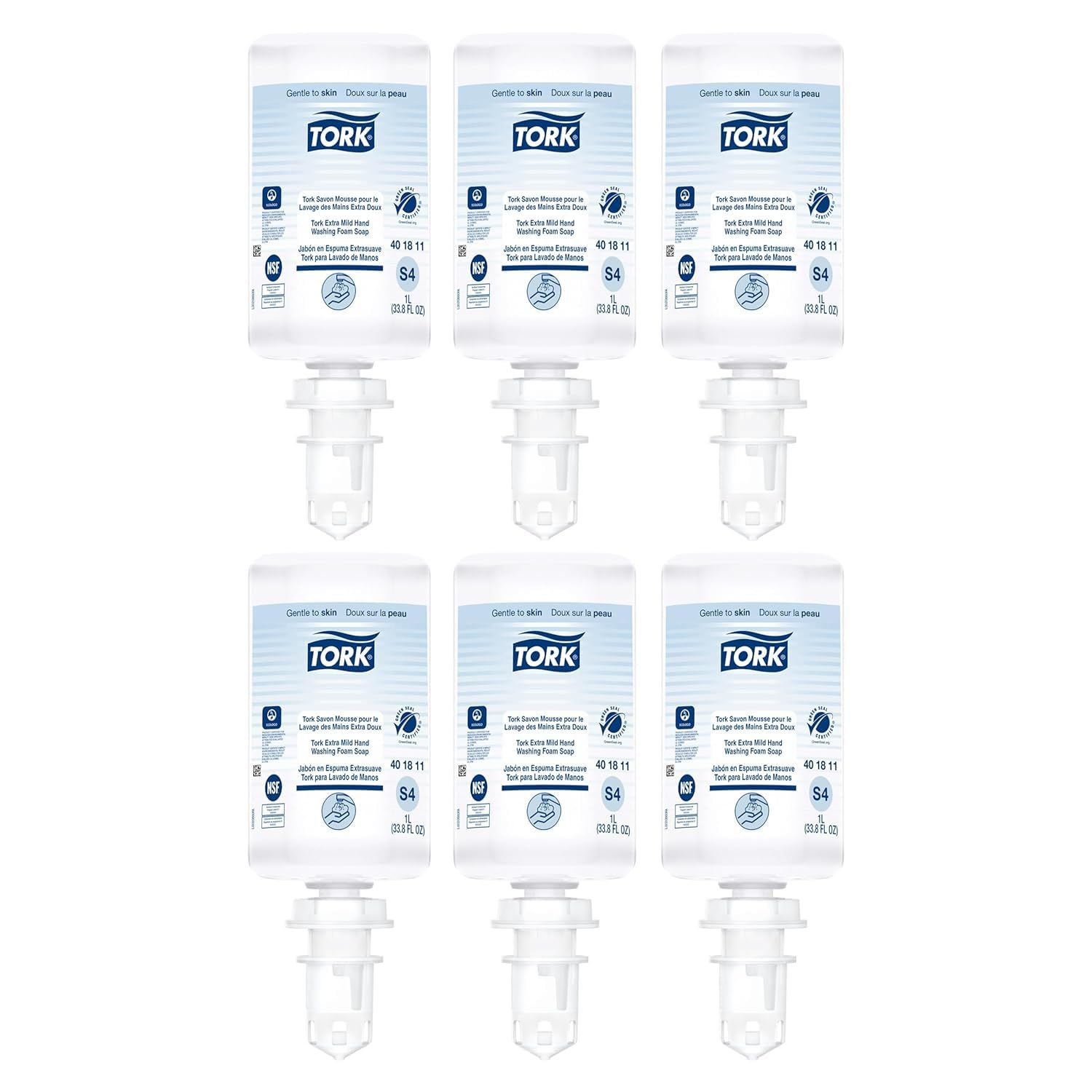 Tork Extra Mild Hand Washing Foam Soap S4, No Fragrance Added, 6 x 1L, 401811 (formerly 401211)