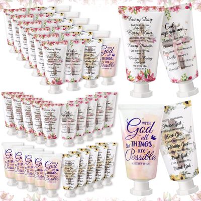 Sacubee 24 Pcs Christian Hand Cream Bulk Gifts for Women Bible Verse Lotion Scripture Travel Hand Lotion for Dry Cracked Bulk Christian Religious Gifts for Mom Grandma Women (Cross Style)