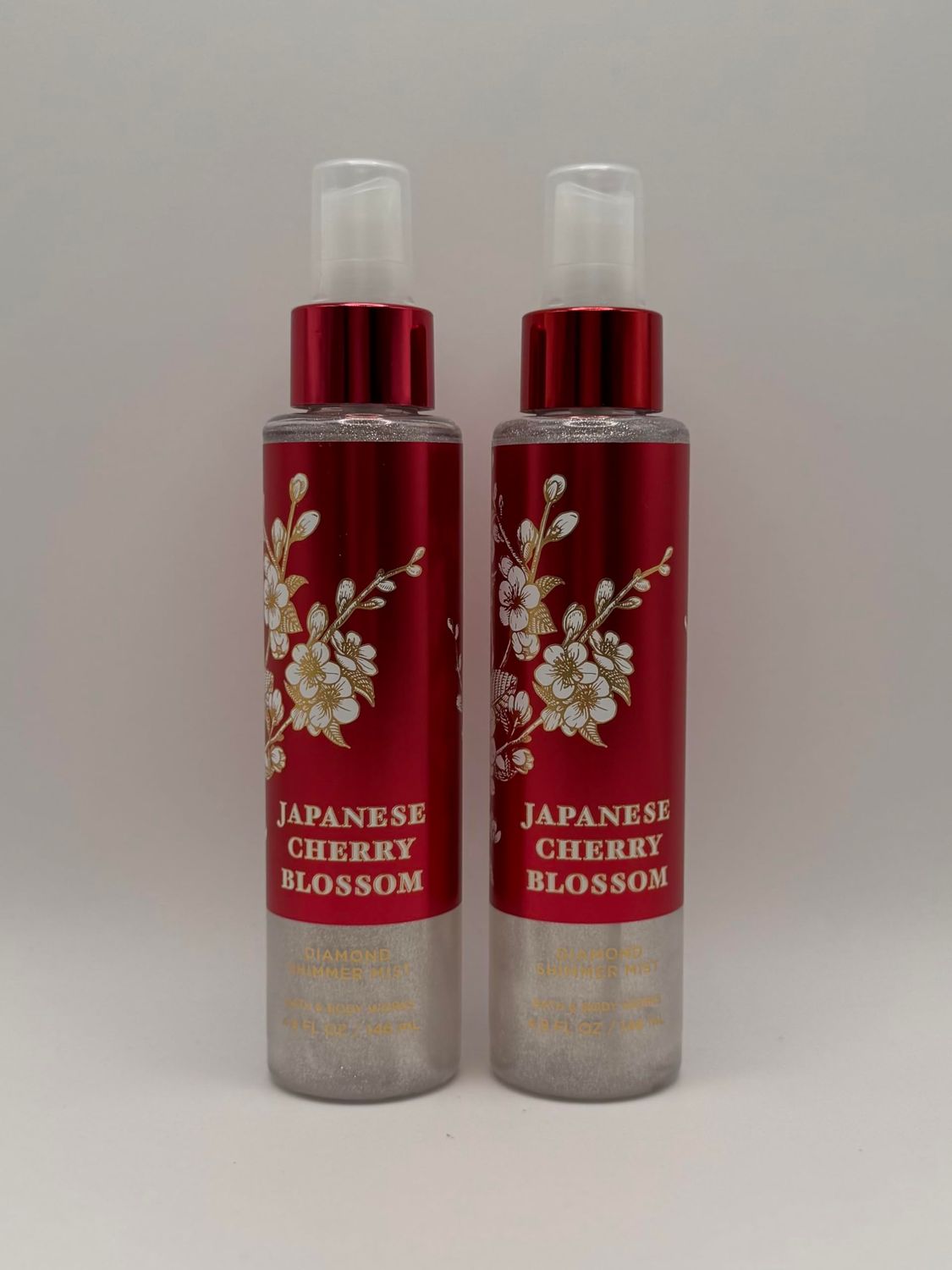 Bath Body Japanese Cherry Blossom Diamond Shimmer Mist, 2-Pack, Red Metallic Bottles