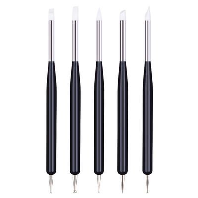 5pcs Nail Art Dotting Tools Pen Dual Head UV Gel Carving Pen Nail Silicone Brushes Set Pottery Clay Sculpting Modeling Painting Drawing Tool DIY Art Craft (Black)