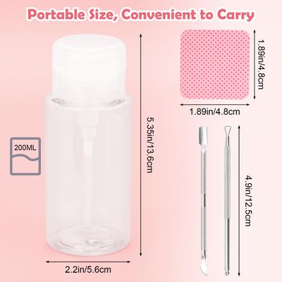 1080 3 Pcs Lint Free Nail Wipes Kit, Disposable Nail Polish Remover Pads Non-Woven Nails Eyelash Extensions Wipes, Nail Polish Remover Wipes with 200 ML Bottle, 2 Pcs Cuticle Pusher (Pink)