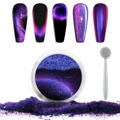 Laza Cat Eye Chrome Nail Powder Chameleon Magnetic Powder 9D Cat Eye Mirror Effect Pigment Dust Magic Galaxy Holographic Effect Glitter with Magnetic Stick for Velvet Nail Art - Red, Purple, Blue