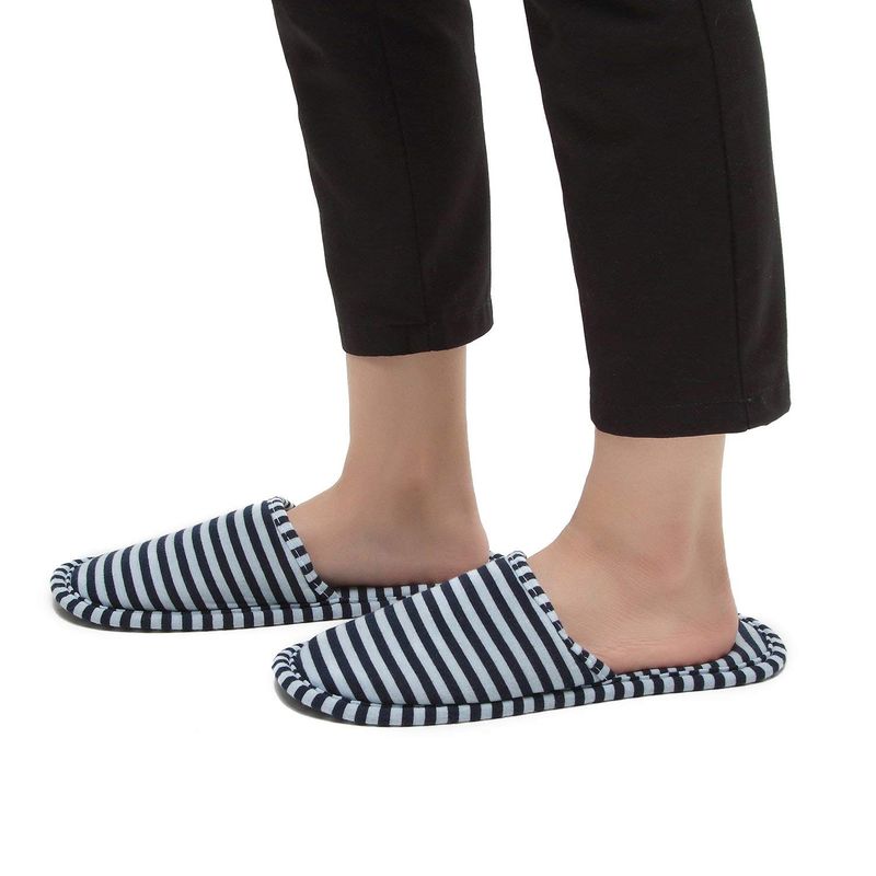 Non-Disposable Travel Slippers Portable Cotton Spa Hotel Guest Indoor Slippers, Dark Blue, 8-11 Women/6-9 Men