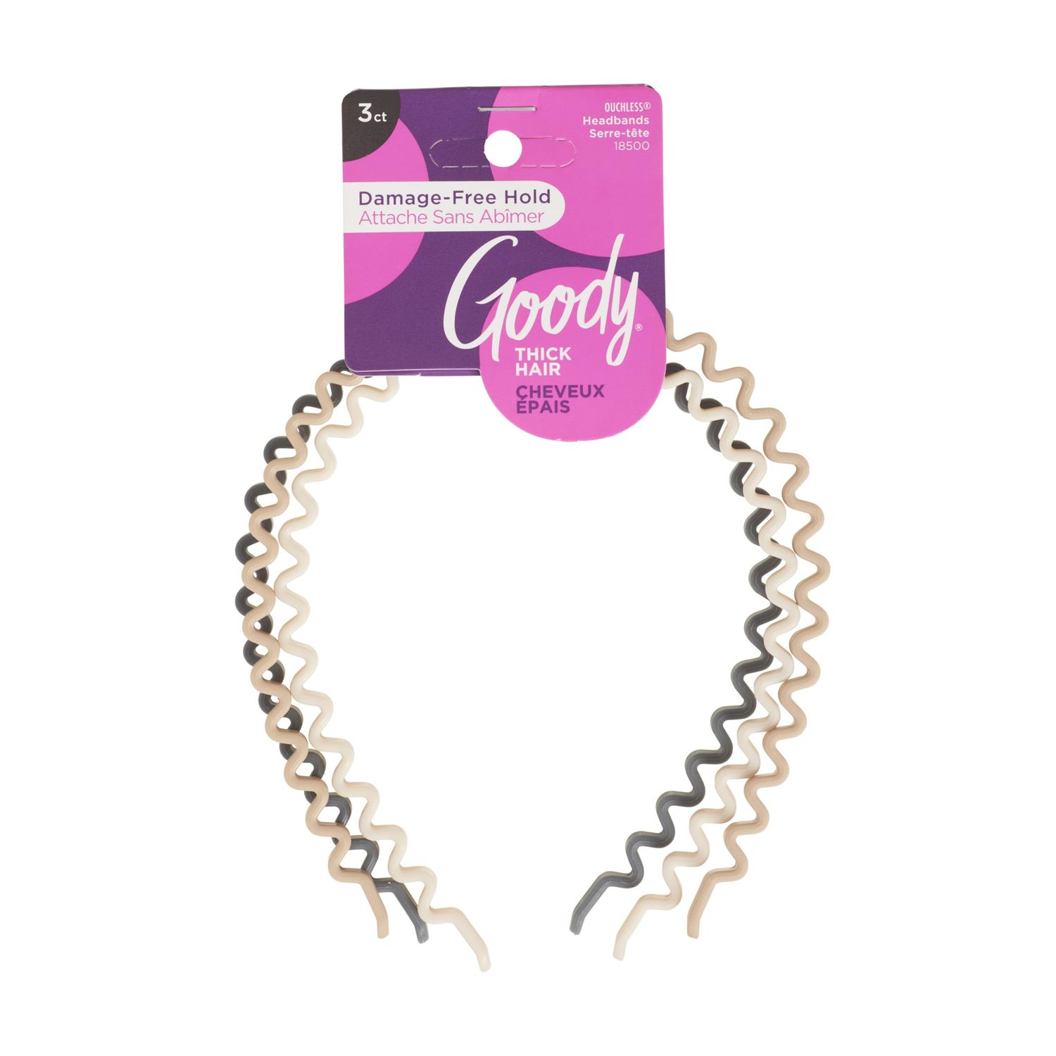 GOODY Ouchless Zig-Zag Womens Headbands - 3 Ct, Warm Tones, Damage-Free Hold, All-Day Comfort Headbands for Women &amp; Men, Everyday Hair Accessories, For All Occasions, For Thick Hair