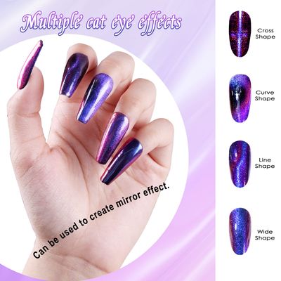 Laza Cat Eye Chrome Nail Powder Chameleon Magnetic Powder 9D Cat Eye Mirror Effect Pigment Dust Magic Galaxy Holographic Effect Glitter with Magnetic Stick for Velvet Nail Art - Red, Purple, Blue