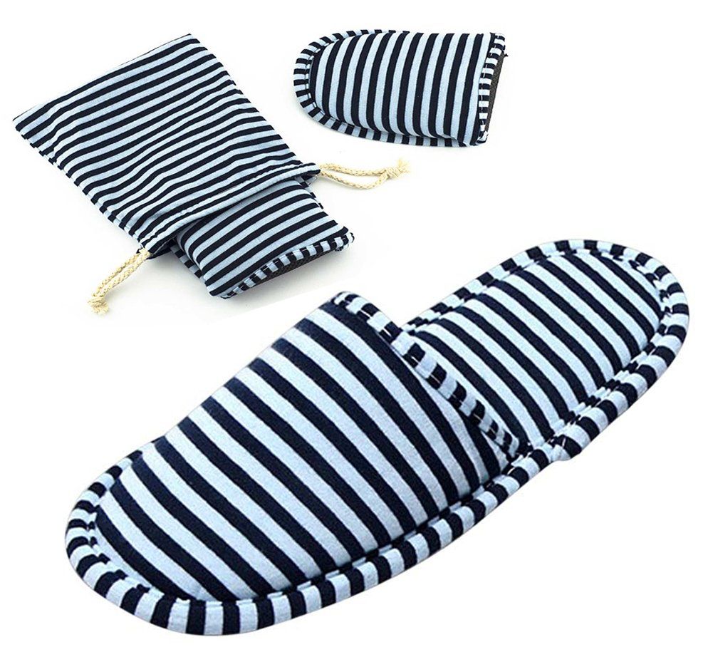 Non-Disposable Travel Slippers Portable Cotton Spa Hotel Guest Indoor Slippers, Dark Blue, 8-11 Women/6-9 Men