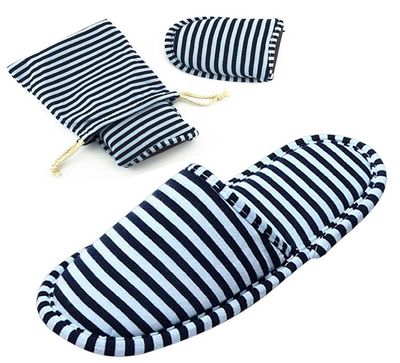 Non-Disposable Travel Slippers Portable Cotton Spa Hotel Guest Indoor Slippers, Dark Blue, 8-11 Women/6-9 Men