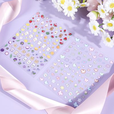 Keluna Nail Art Stickers for Kids - 6Pcs Kawaii Nail Stikcers for Girls, Cute Butterfly Flower Star Embossed Nail Decals, Cartoon Nail Stickers for Women Girls Toddler, 300 Small Designs