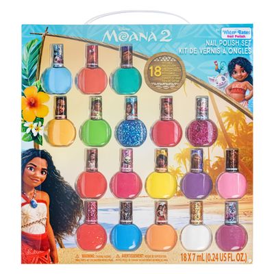 Townley Girl Moana 2 Non-Toxic Water-Based Peel Off Nail Polish Set with Glittery Shimmery Opaque Colors for Girls Kids Ages 3 Perfect for Parties Spa Days Makeovers 18 Pcs