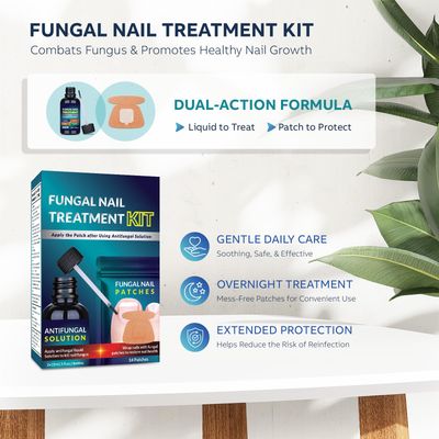 Toenail Treatment Liquid and Patches: Fast Acting Kit for Nail Repair - Extra Strength Solution for Damaged Thick Discolored Cracked Nails - Overnight Toe Finger Nail Renewal Patch