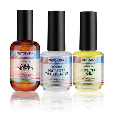 SUTOKAKA 3Pcs Nail Dehydrator and Primer and Cuticle Oil for Acrylic Gel Nails 15ml Professional Acid Free Bonding Primer Nail Prep Set No Burns Manicure Bonder Liquid for DIY Home Salon