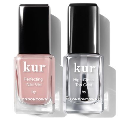 LONDONTOWN Tint &amp; Shine Set - Perfecting Nail Veil 4, Dusty Rose Pink, with High Gloss Top Coat Nail Polish Manicure Set, 0.40fl oz
