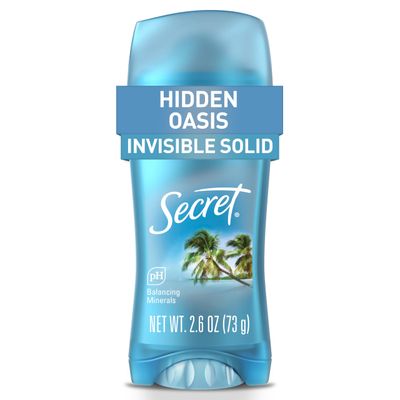 Secret Fresh Antiperspirant Deodorant for Women, 72hr Breathable Sweat &amp; Odor Protection, Instant Freshness &amp; Gentle, PH Balancing Minerals, Invisible Solid, Hidden Oasis Scent, 2.6 oz