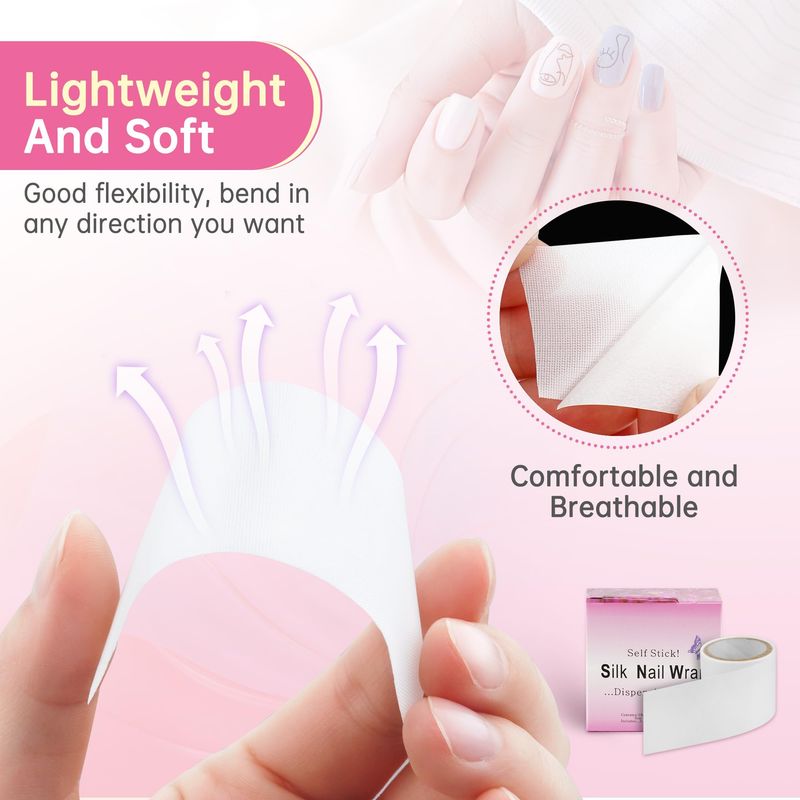 Chrontier Silk Nail Wrap Instant Reinforce Repair Bandage Tape Protector Self Adhesive Easy Trimmerable for UV Gel Acrylic Nail Art Extension Fiberglass Professional Manicures Tool