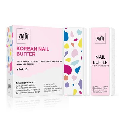 ZMOI Pro Nail Buffer Block - 2 Pack Luxurious Shine Korean 4-Way Nail Buffing Block Pink - Natural Shine Nails - Manicure/Pedicure Tools for Home and Salon