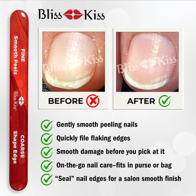 Bliss Kiss Nano Glass Nail Files &amp; Buffer for Weak, Brittle, Peeling Nails for Women for Natural Nails with Case