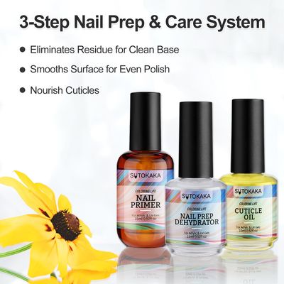 SUTOKAKA 3Pcs Nail Dehydrator and Primer and Cuticle Oil for Acrylic Gel Nails 15ml Professional Acid Free Bonding Primer Nail Prep Set No Burns Manicure Bonder Liquid for DIY Home Salon