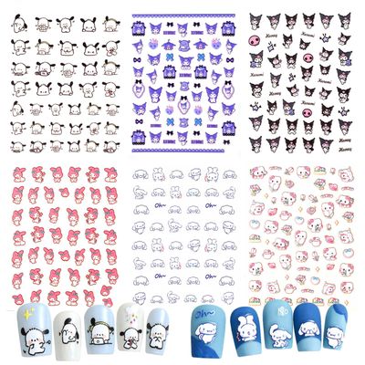 5D Kawaii Anime Nail Stickers, 6 Sheets Cute Cartoon Nail Decals for Nail Art Decoration, Perfect for Women and Girls, Pegatinas para Uas