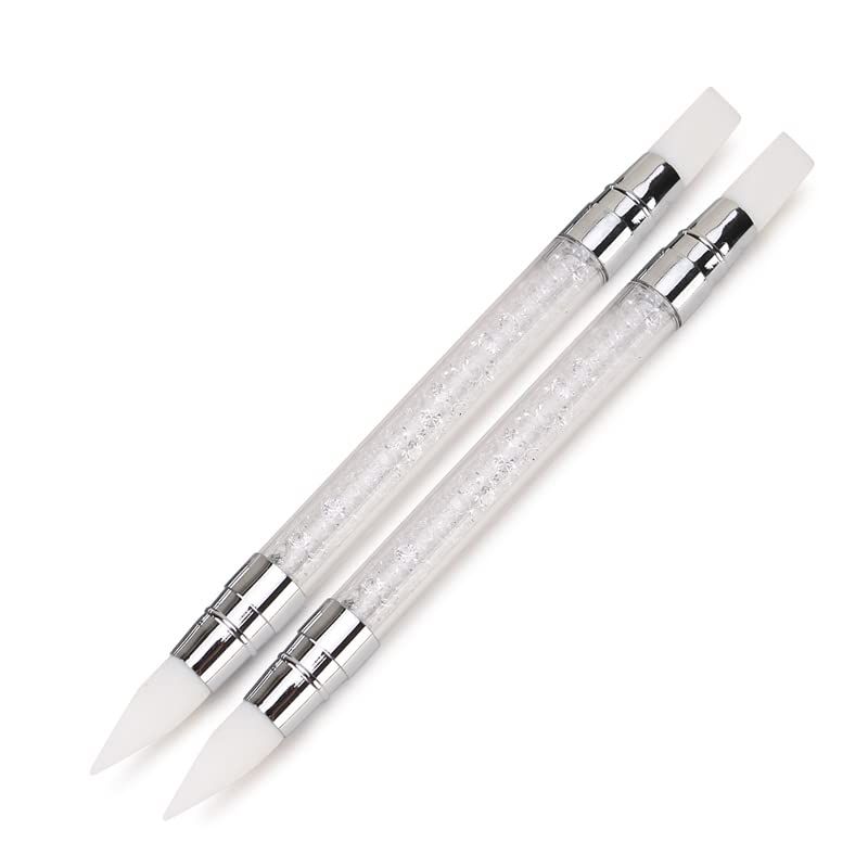 AKOAK 2 Pcs Nail Art Engraving Pen Double-headed Silicone Pen 3D Engraving Drawing Point Rhinestone UV Gel Nail Tool