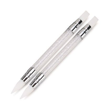 AKOAK 2 Pcs Nail Art Engraving Pen Double-headed Silicone Pen 3D Engraving Drawing Point Rhinestone UV Gel Nail Tool