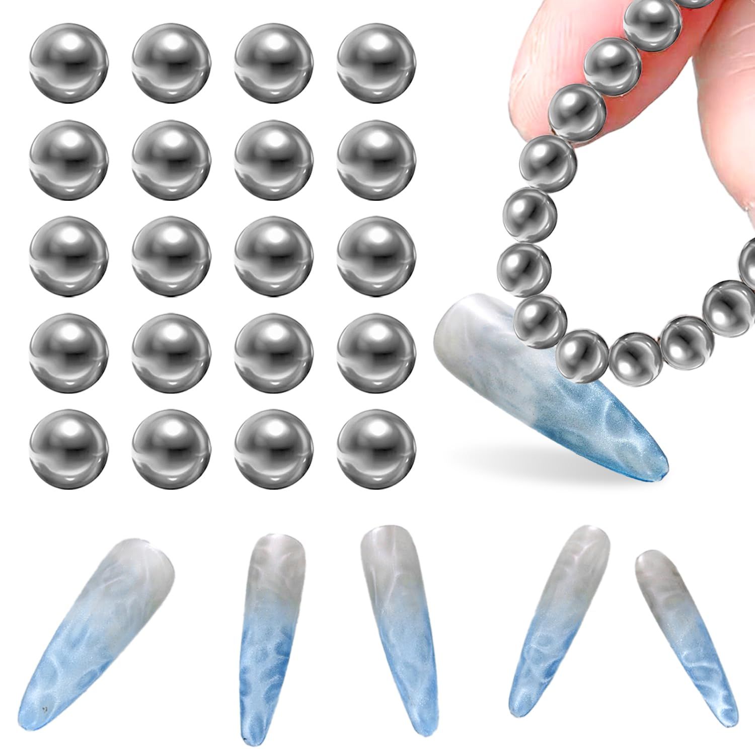 WOKOTO 20Pcs Nail Magnet Beads Water Ripple Pattern Designs Ball Cat Eye Magnet For Nails Designs Magnet For Cat Eye Gel Nail Polish Magnet Flower Nail Art Cat Eye Magnet For Nails Gel Magnetic Tools