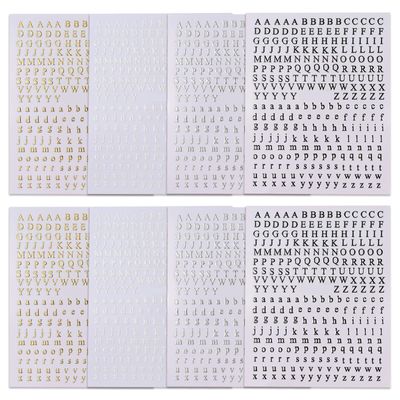ROFIBUT Letters Nail Art Stickers English Alphabet Nail Decals 3D Self-Adhesive Metallic Gold Silver Nail Sticker Black Alphabet Nail Art Supplies for Women Girls DIY Nail Decoration Manicure 8 Sheets